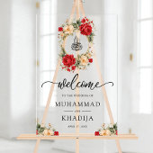 Red Cream Roses Muslim Wedding Welcome アクリルサイン