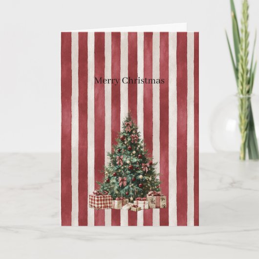Red Cream Stripes Christmas Tree カード (正面)