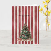 Red Cream Stripes Christmas Tree カード (黄色い花)