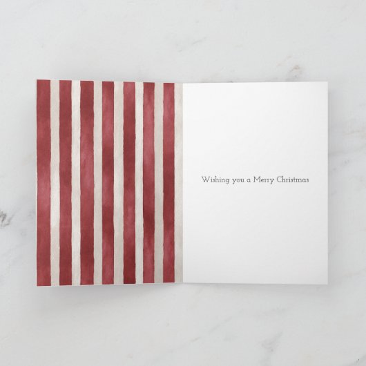 Red Cream Stripes Gold Merry Christmas Tree カード (内部)