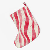 Red Cream White Candy Cane Christmas ラージクリスマスストッキング (裏面 (吊り時))