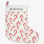 Red Cream White Candy Canes Christmas   ラージクリスマスストッキング (正面)