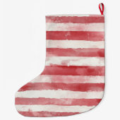 Red Cream White Candy Stripes Christmas ラージクリスマスストッキング (裏面)