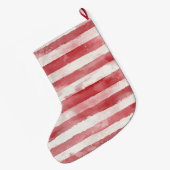Red Cream White Candy Stripes Christmas ラージクリスマスストッキング (裏面 (吊り時))