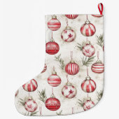 Red Cream White Christmas Ornaments ラージクリスマスストッキング (裏面)