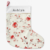 Red Cream White Floral Christmas   ラージクリスマスストッキング (正面)