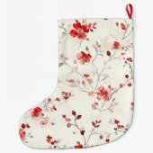 Red Cream White Floral Christmas   ラージクリスマスストッキング (裏面)