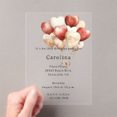 Red Cream White Hearts Balloons Birthday  アクリル招待状 (インサイチュ (ポータブル))