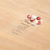 Red Cream White Hearts Balloons Birthday  アクリル招待状 (レイダウン)