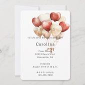 Red Cream White Hearts Balloons Birthday  招待状 (正面)