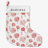 Red Cream White Peppermint Candy Christmas   ラージクリスマスストッキング (正面)