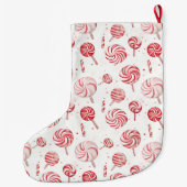 Red Cream White Peppermint Candy Christmas   ラージクリスマスストッキング (裏面)