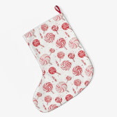 Red Cream White Peppermint Candy Christmas   ラージクリスマスストッキング (裏面 (吊り時))