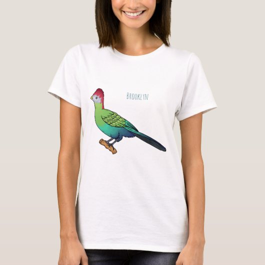 Red-crested turaco bird cartoon illustration tシャツ (正面)