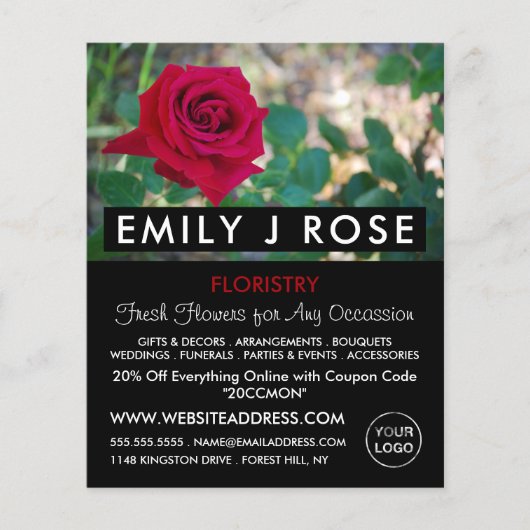 Red Crimson Rose, Floristry Advertising Flyer チラシ (正面)