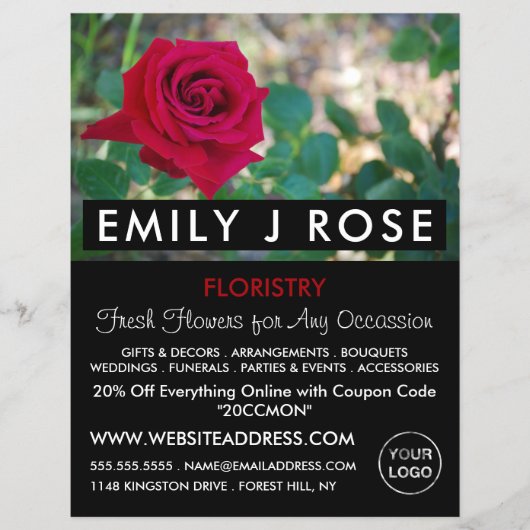 Red Crimson Rose, Floristry Advertising Flyer チラシ (正面)