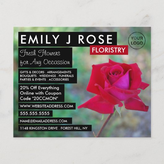 Red Crimson Rose, Floristry Advertising Flyer チラシ (正面)
