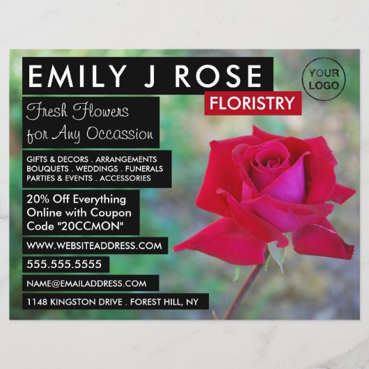 Red Crimson Rose, Floristry Advertising Flyer チラシ (正面)