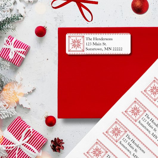 Red Cross-Stitch Snowflake ラベル