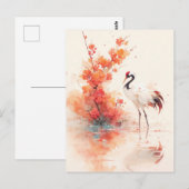 Red Crowned Crane with Orange Blossom Branch ポストカード (正面/裏面)