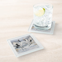 Red-crowned Cranes in Winter ガラスコースター