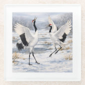 Red-crowned Cranes in Winter ガラスコースター (正面)