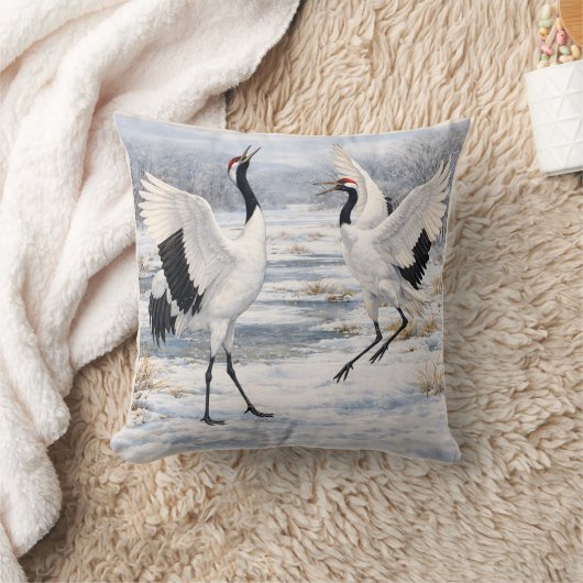 Red-crowned Cranes in Winter クッション (ブランケット)