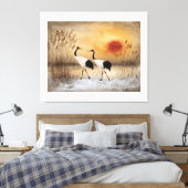 Red crowned cranes, watercolor artwork, キャンバスプリント (インサイチュ (寝室))