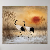 Red crowned cranes, watercolor artwork, ポスター (正面)