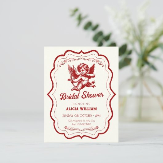 Red cupid angel bridal shower 招待状 (スタンド正面)