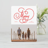 Red Cursive Colorful Merry Flourish Photo シーズンカード (スタンド正面)