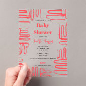 Red Curve Wavy Squiggle Abstract Baby Shower アクリル招待状 (インサイチュ (ポータブル))