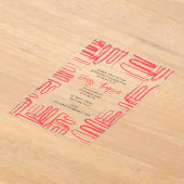 Red Curve Wavy Squiggle Abstract Birthday Party アクリル招待状 (レイダウン)