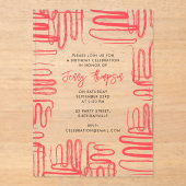 Red Curve Wavy Squiggle Abstract Birthday Party アクリル招待状 (正面)