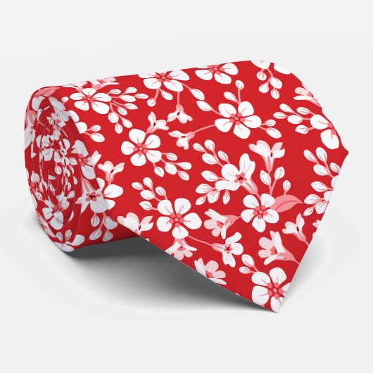 Red cute little floral pattern ネクタイ (ロール)