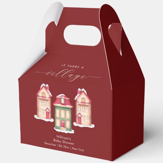 Red Cute Snow Gingerbread Village Baby Shower  フェイバーボックス (正面)