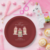 Red Cute Snow Gingerbread Village Baby Shower ペーパープレート (パーティー)
