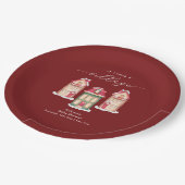 Red Cute Snow Gingerbread Village Baby Shower ペーパープレート (アングル)