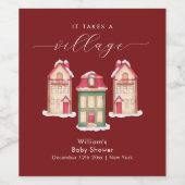 Red Cute Snow Gingerbread Village Baby Shower ワインラベル (シングルラベル)