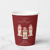 Red Cute Snow Gingerbread Village Baby Shower  紙コップ (裏面)