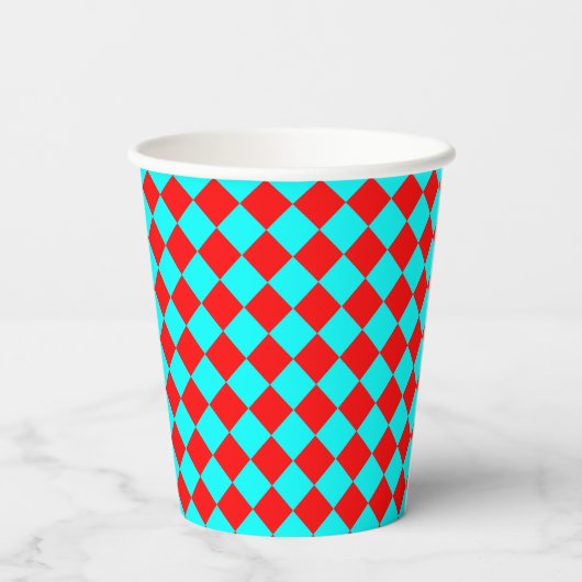 Red Cyan Checker Diamond Pattern 紙コップ (裏面)