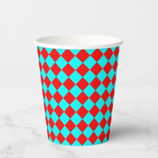 Red Cyan Checker Diamond Pattern 紙コップ (正面)