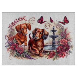 Red Dachshunds in the Garden Cutting Board: カッティングボード