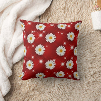 Red Daisy Floral Sparkle Throw Pillow クッション
