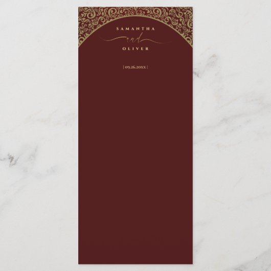 Red Damask Elegant Wedding Menu Card メニュー (裏面)