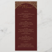 Red Damask Elegant Wedding Menu Card メニュー (正面)