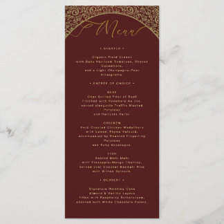 Red Damask Elegant Wedding Menu Card メニュー