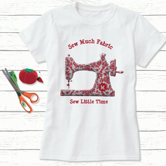 Red Damask Sewing Machine Monogram T-Shirt Tシャツ
