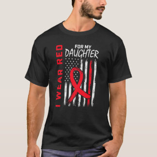 Red Daughter Heart Disease Awareness US Flag Match Tシャツ