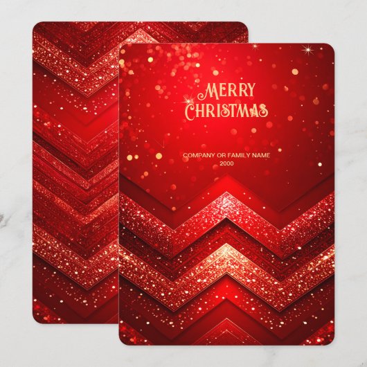 Red Decorative Christmas Glitter Holiday Card シーズンカード (正面/裏面)
